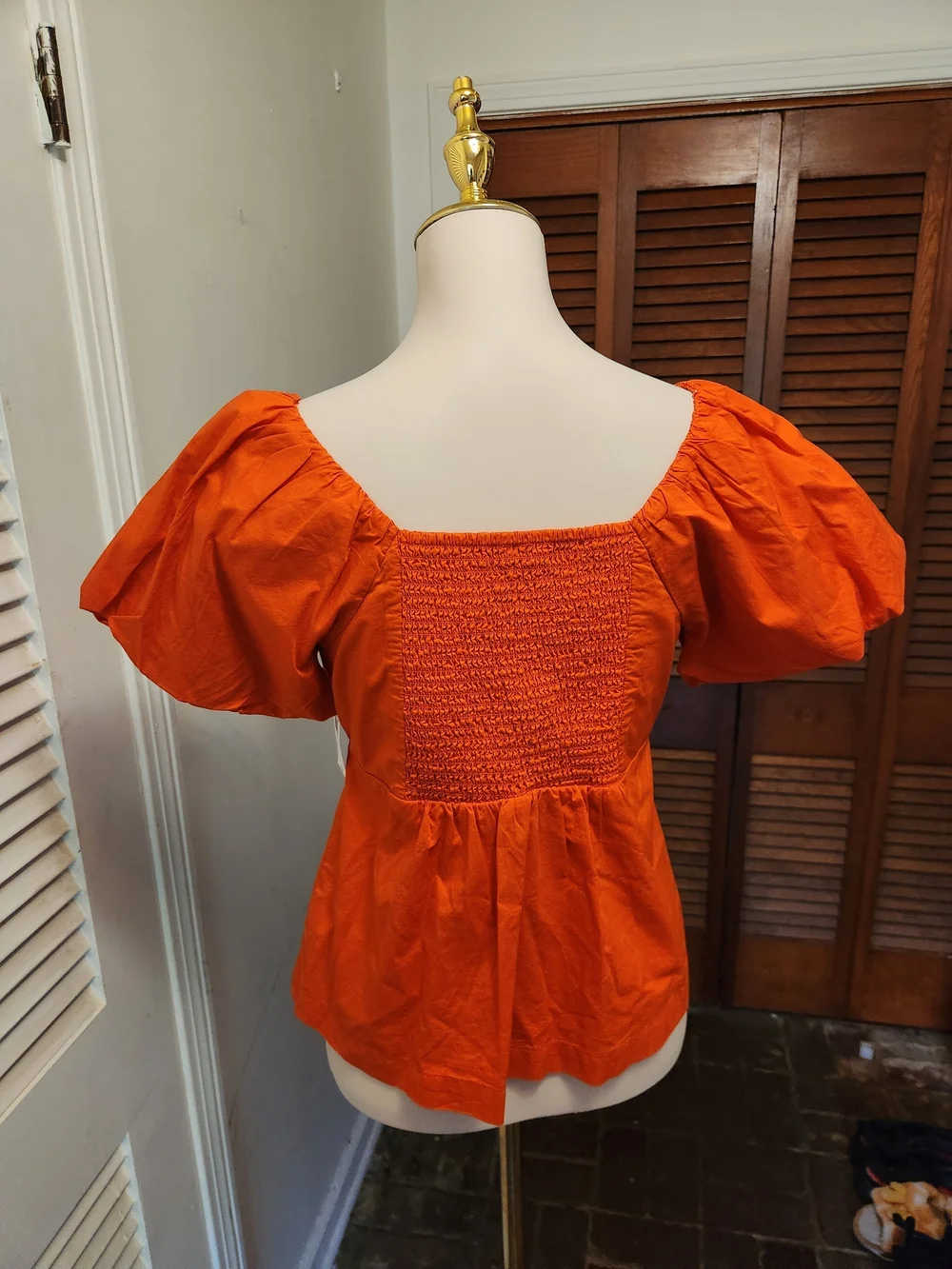 Old Navy Orange Puff-Sleeve Scoop Neck Blouse